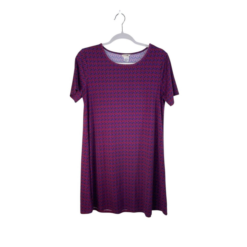 Purple & Pink Geometric Print Short Sleeve Tunic Dress